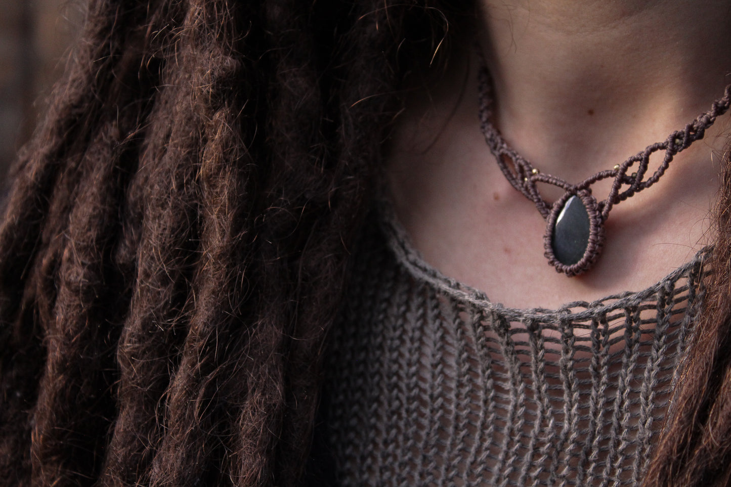 Macrame necklace | Green labradorite