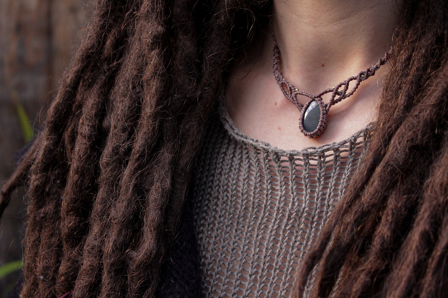 Macrame necklace | Green labradorite